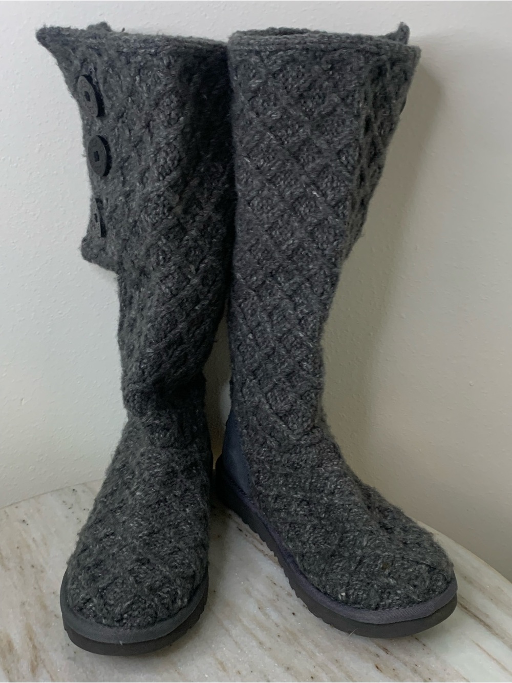 UGG boots 3066 sz 7 gray “Lattice Cardy” Women's Tall wool knit